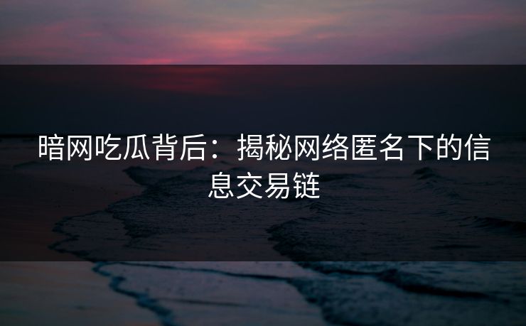 暗网吃瓜背后：揭秘网络匿名下的信息交易链