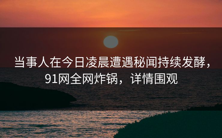 当事人在今日凌晨遭遇秘闻持续发酵，91网全网炸锅，详情围观